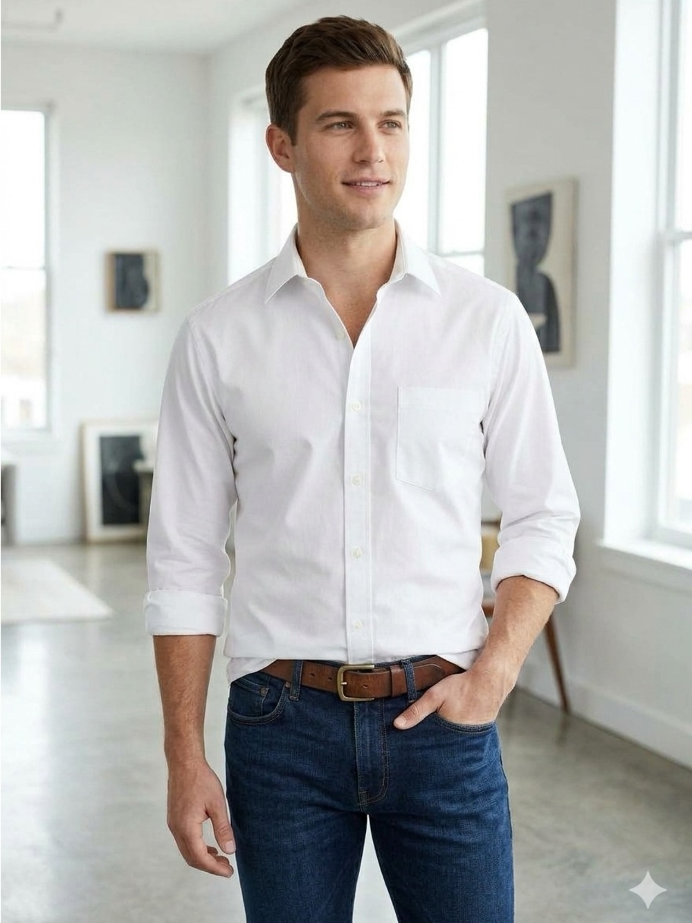 💕 GEORGE White Men's Long-Sleeve Button-Up Dress Shirt ✨